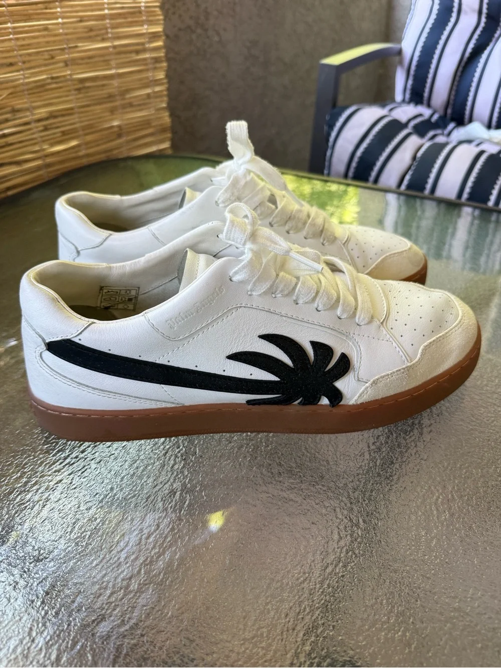 Palm Angels White Leather Sneakers with Black Palm Logo - Picture 11 of 11